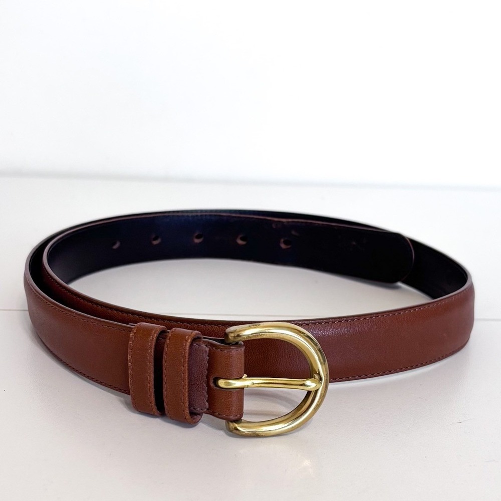Coach Womens Classic Leather Belt Large Brown Gold Brass Buckle Luxury 8400